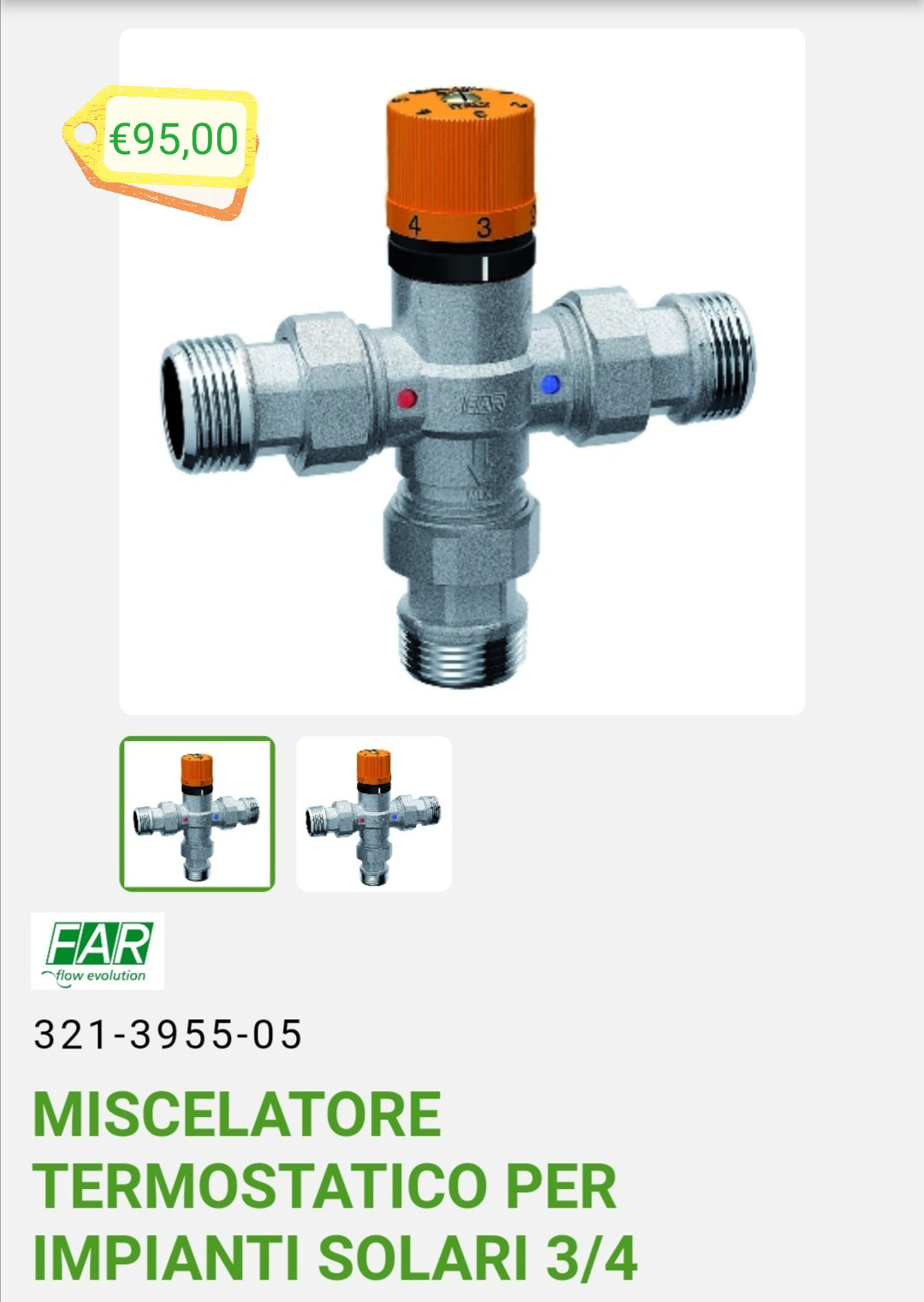 Mélangeur thermostatique 3/4 Far pour systèmes solaires