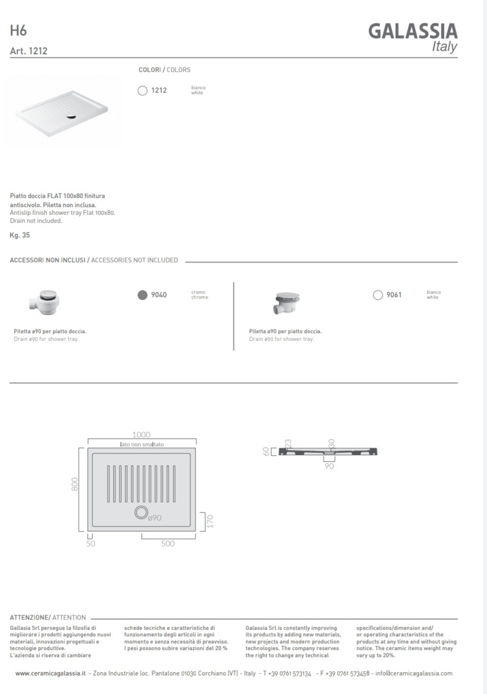 Receveur de douche plat 100x80 H6 Galassia