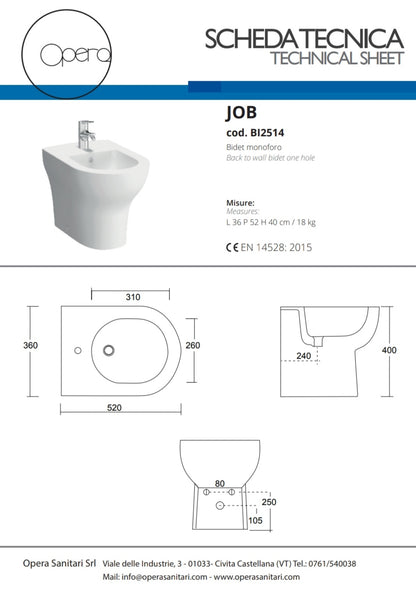 Job Single Hole Bidet Opera