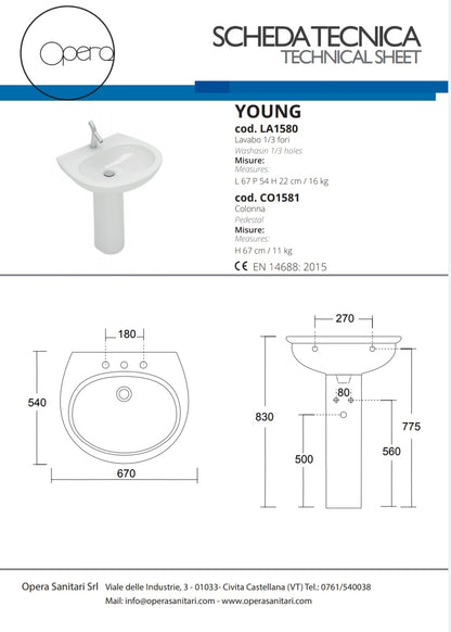 Young Lavabo Cm.67 B.co Opera