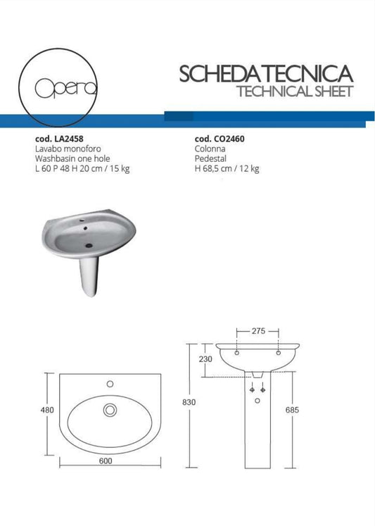 Lavabo Pop Cm.60 B.co Opéra