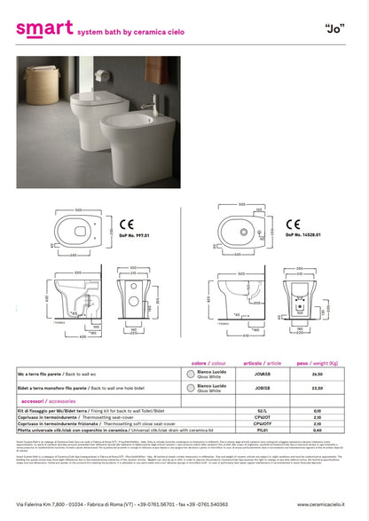 Jo Single Hole Bidet B.co Cielo