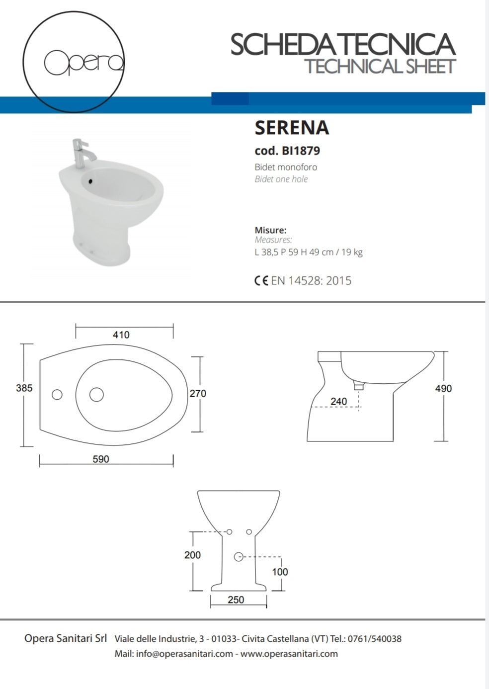 Serena Opera Single Hole Bidet