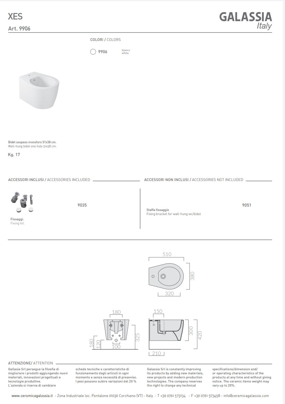 Xes Bidet Sospeso Bianco Galassia