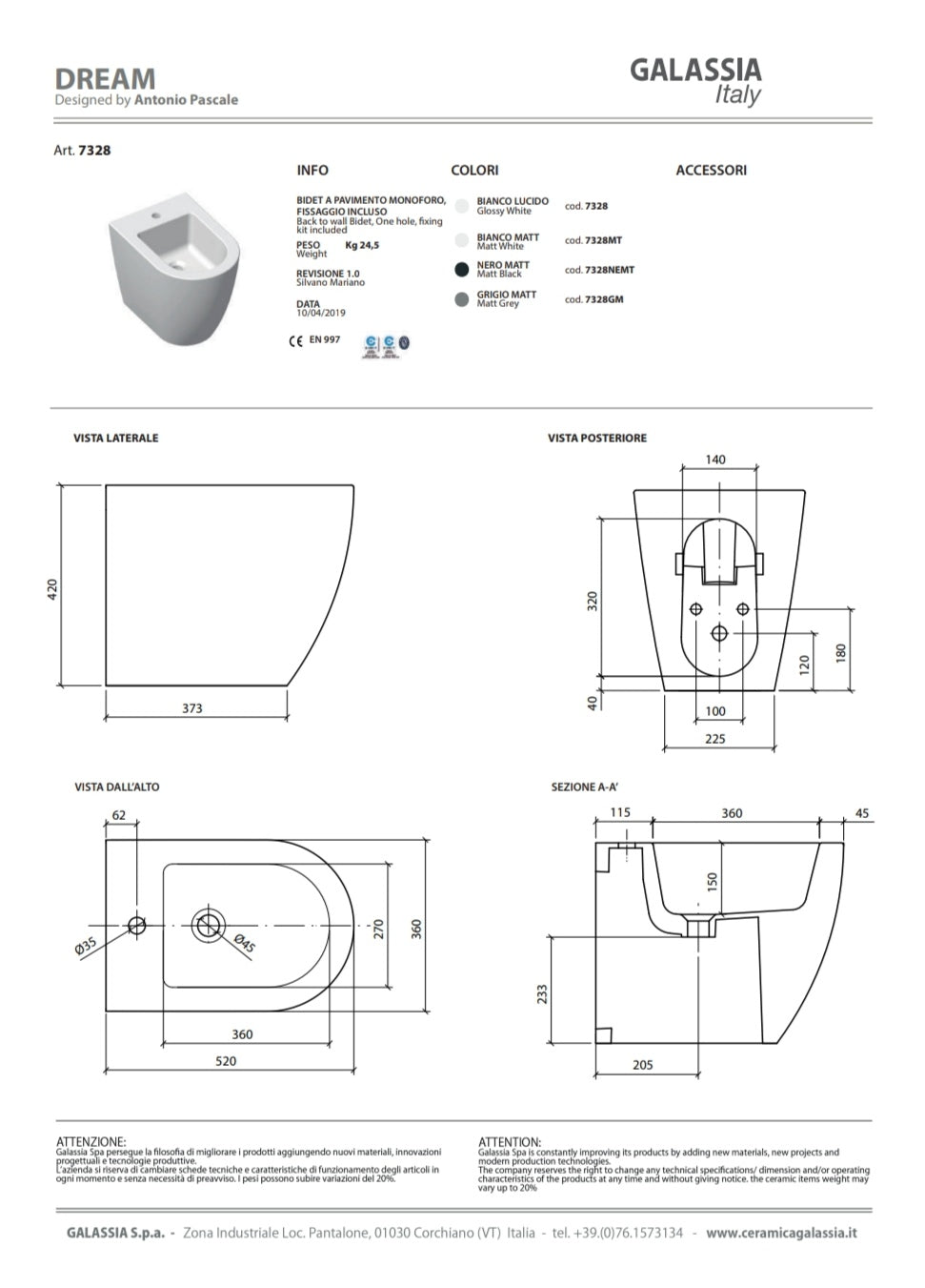 Dream Bidet 52x36 H42 B.co Galassia