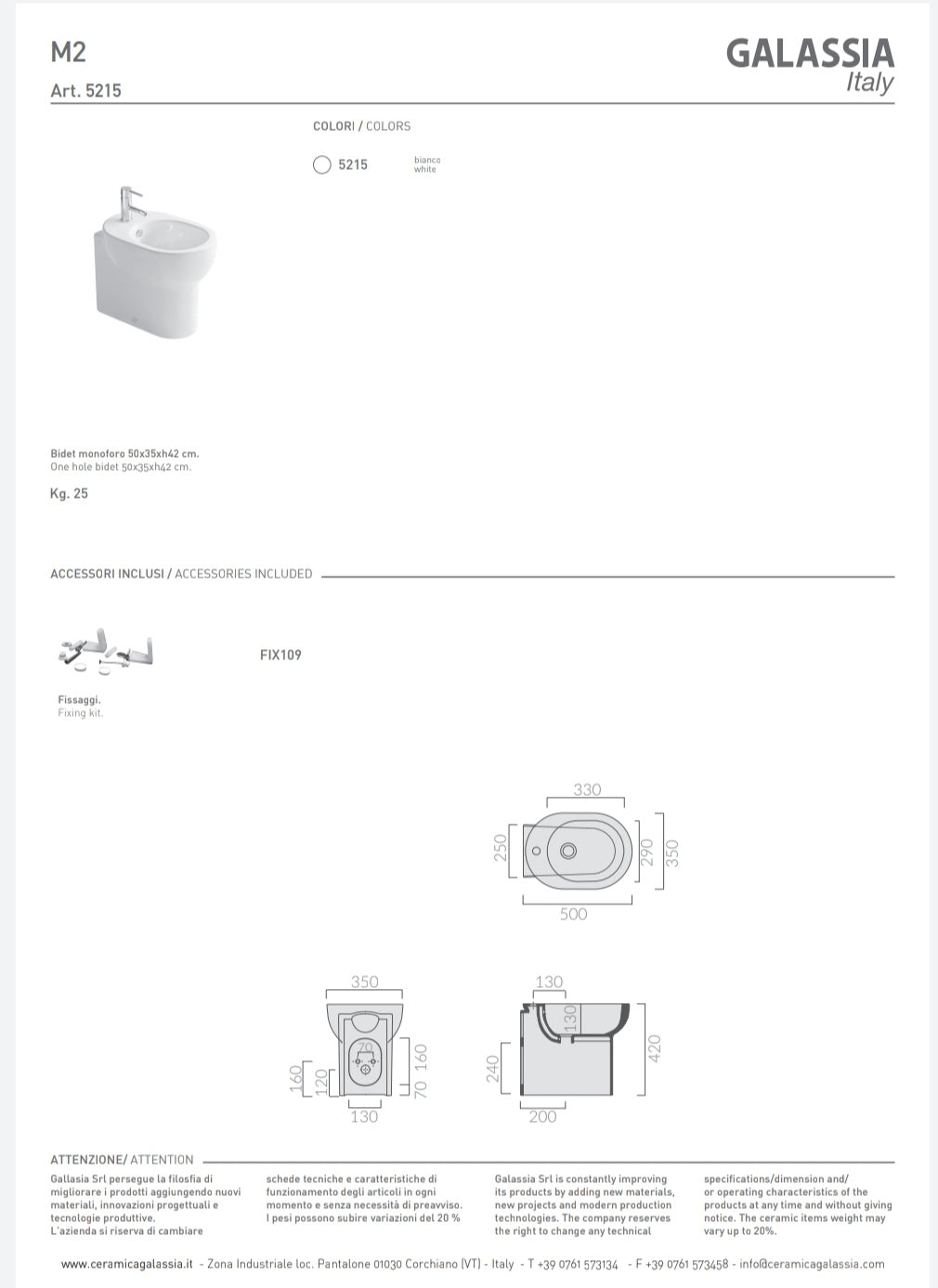 Bidet M2 Cm.50 B.co Galassia