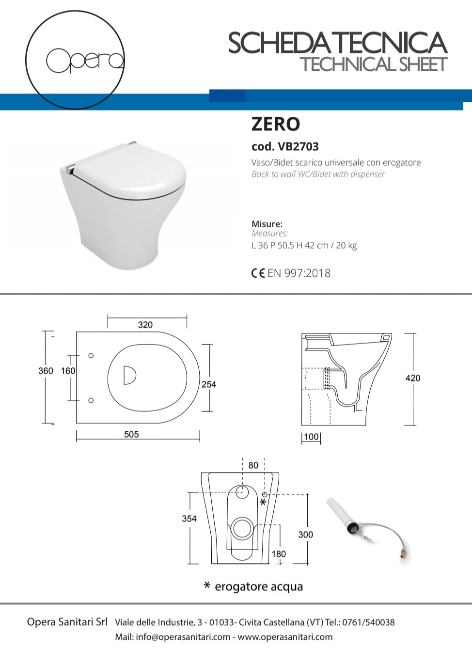 Zero Vase/Bidet S/Brida Opéra