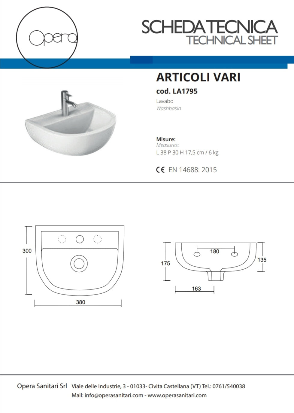 Lavabo 38x30 cm Opéra