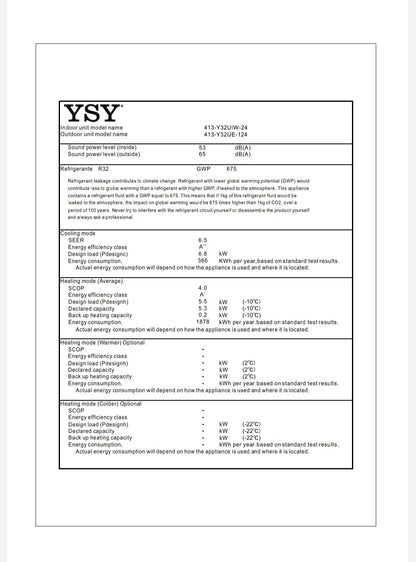 Climatizzatore YSY 12000 Btu R32 A++