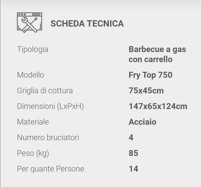 Fry Top 750 4 Fuochi Barbeque a Gas Caminetti Montegrappa