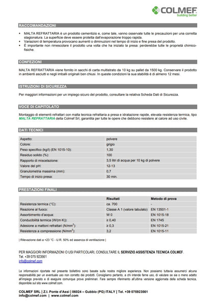 Refractory mortar 10 kg Premar