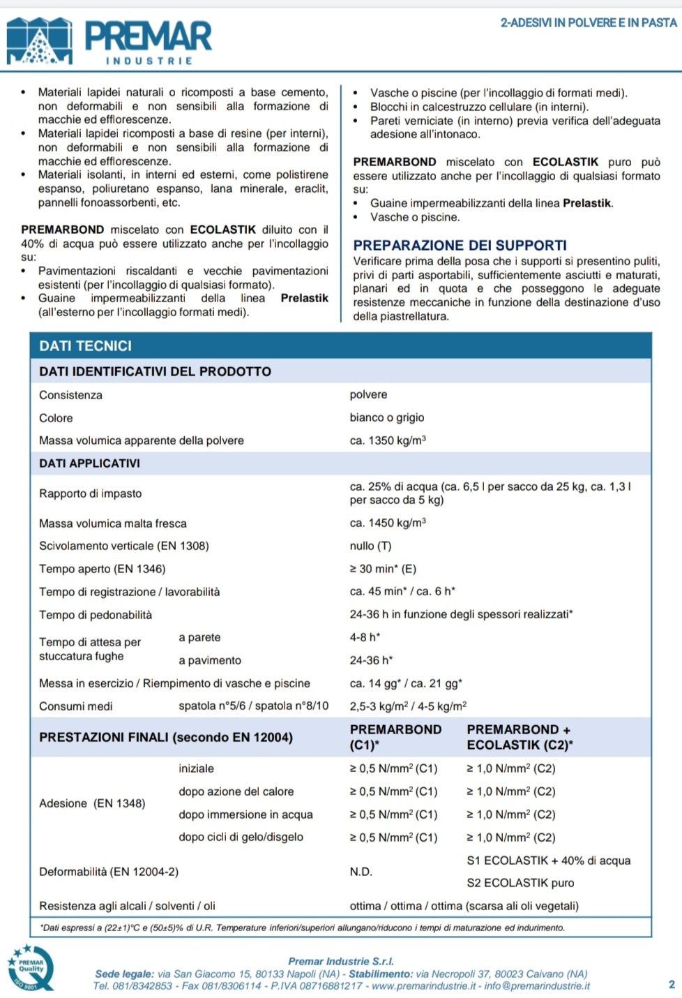 Premarbond Bianco 25 kg C1TE Premar