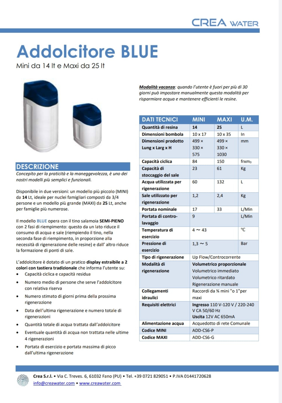 Blue Maxi 25 Crea water softener