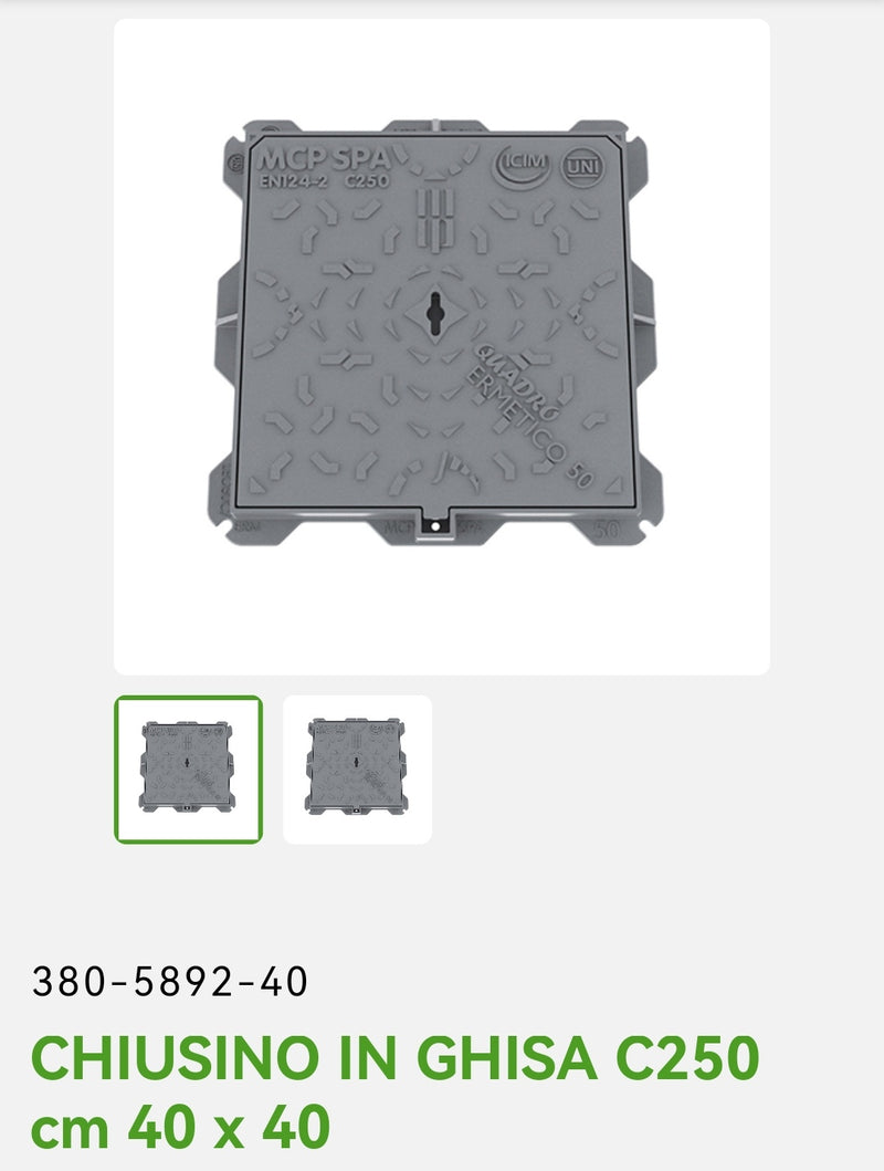 Cast iron manhole cover C250 40x40