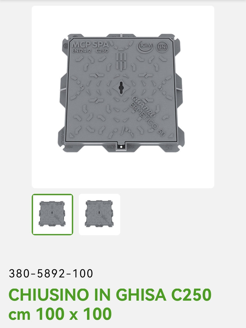 Cast iron manhole cover C250 100x100