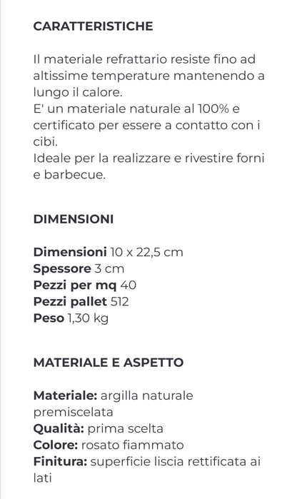 Mattone Refrattario 3x10x22,5 Cotto Cusimano