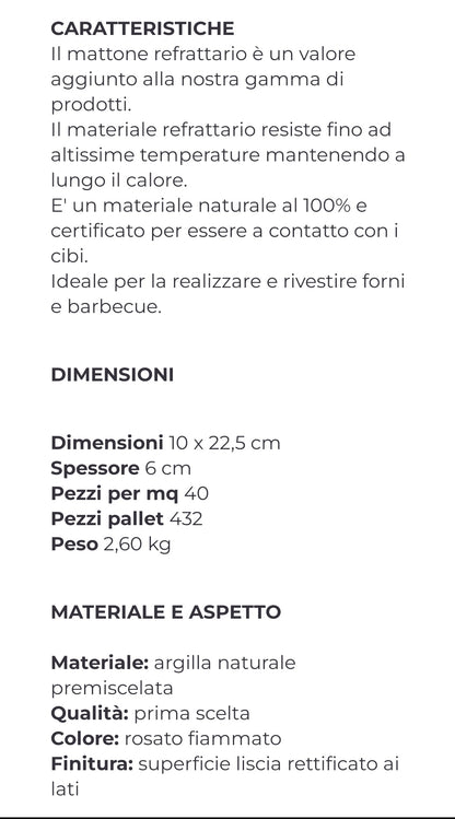 Mattone Refrattario 6x10x22,5 Cotto Cusimano