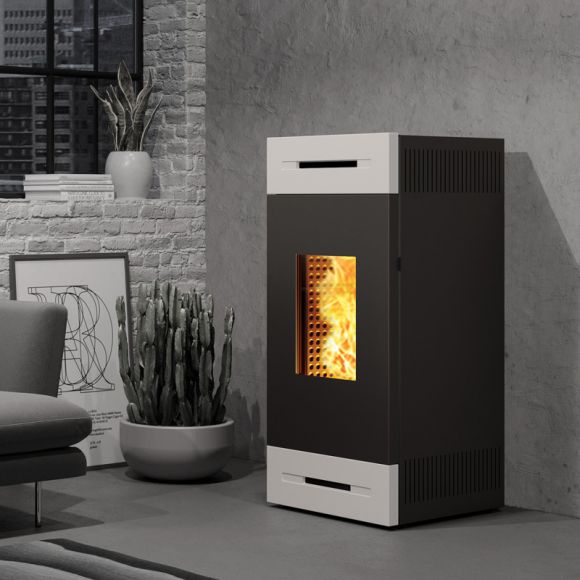 Tile M MW26 Wi-Fi EP Bianco Termostufa a Pellet Idro Ermetica e Ventilata 26 kW Caminetti Montegrappa