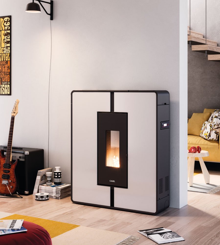 Tile Plus 10 Metallo Bianco Stufa a Pellet 10 Kw Canalizzata Ad Aria CADEL