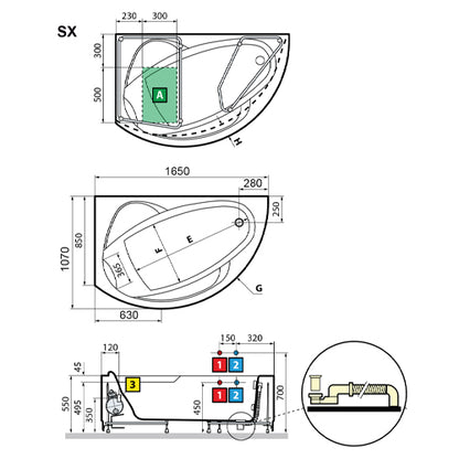Vasca Angolare Asimettrica Semicircolare Vogue Novellini
