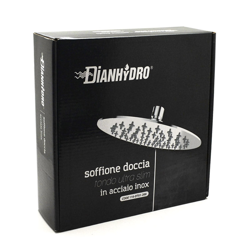 Soffione Doccia Tondo Ultra Slim Ø 200 mm in Acciaio Inox 304 Cromato