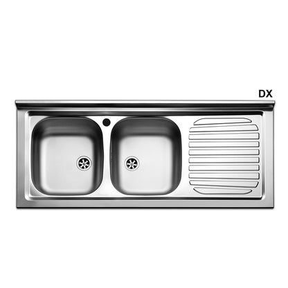 Lavello da Appoggio Apell 120×50 cm in Acciaio Inox – 2 Vasche e Gocciolatoio Sinistro