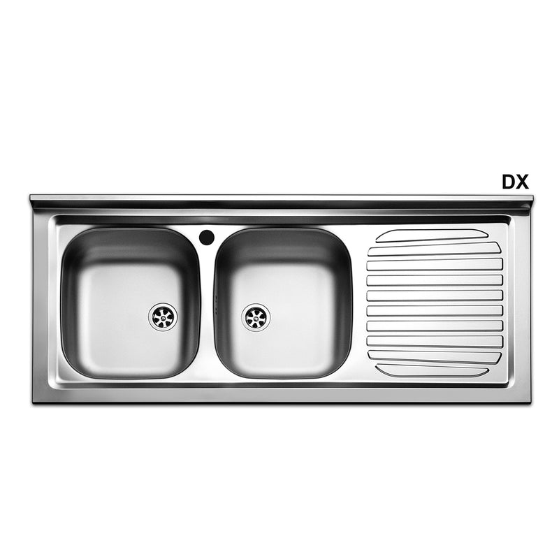Lavello da Appoggio Apell 120×50 cm in Acciaio Inox – 2 Vasche e Gocciolatoio Sinistro