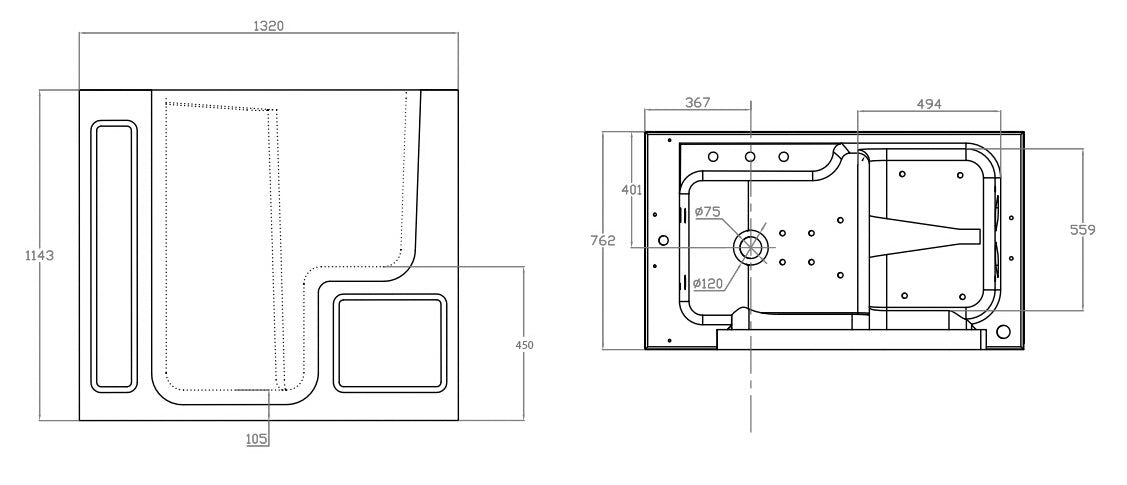 Leda Vasca per anziani Pannello Lato chiuso a SX