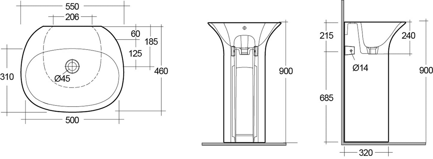 Sensation Lavabo autoportante s/foro per rubinetto Rak