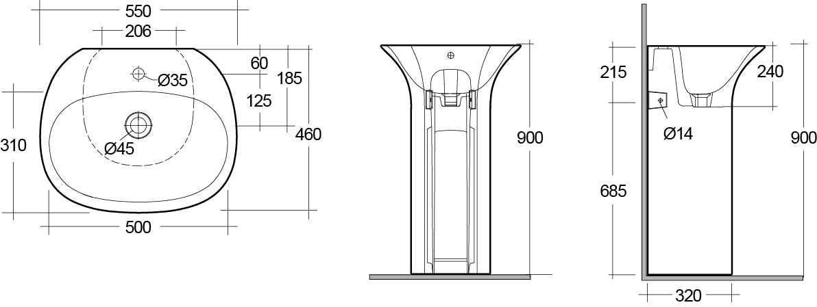 Sensation Lavabo autoportante C/foro per rubinetto Rak