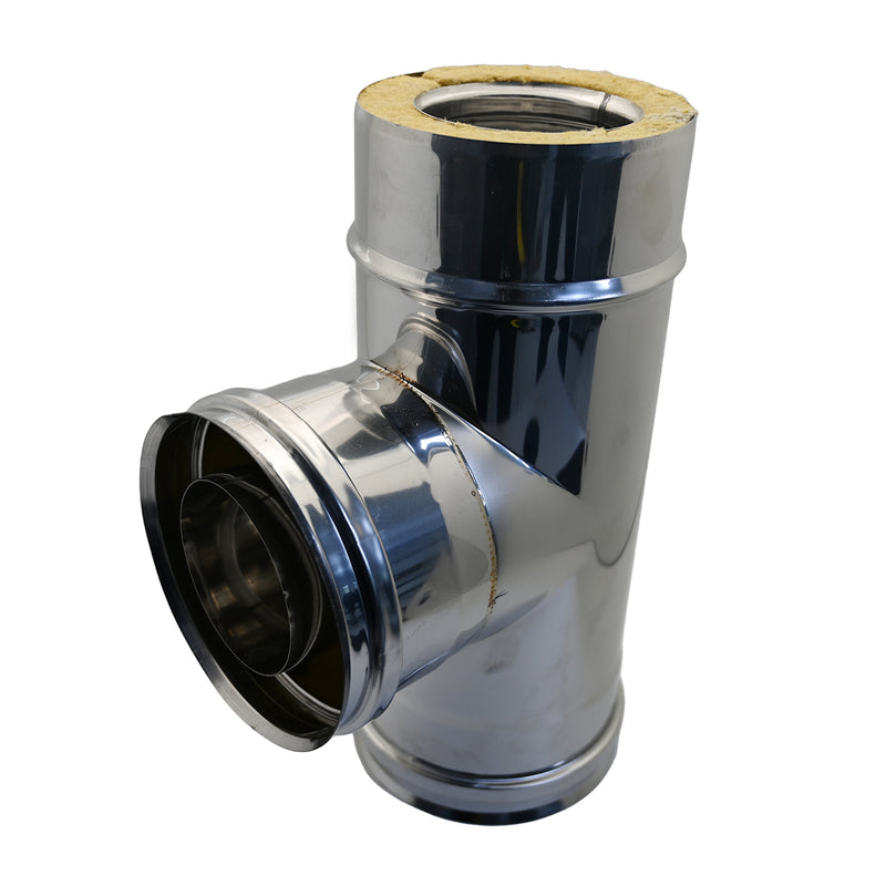 TEE IN ACCIAIO INOX 316L A 90° DOPPIA PARETE 80X130