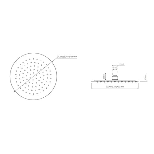 Soffione Doccia Tondo Slim Acciaio Inox D.250