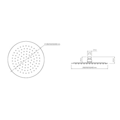 Soffione Doccia Tondo Slim Acciaio Inox D.250