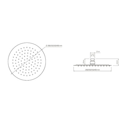 Soffione Doccia Tondo Ultra Slim Ø 200 mm in Acciaio Inox 304 Cromato