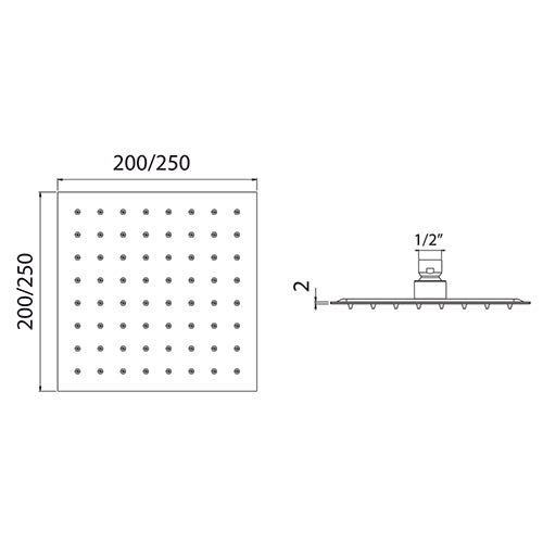 Soffione Quadro 20x20 Extra Piatto Acciaio Inox