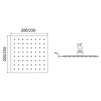 Soffione Quadro 20x20 Extra Piatto Acciaio Inox