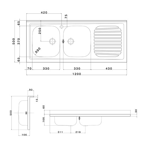 Lavello da Appoggio Apell 120×50 cm in Acciaio Inox – 2 Vasche e Gocciolatoio Sinistro