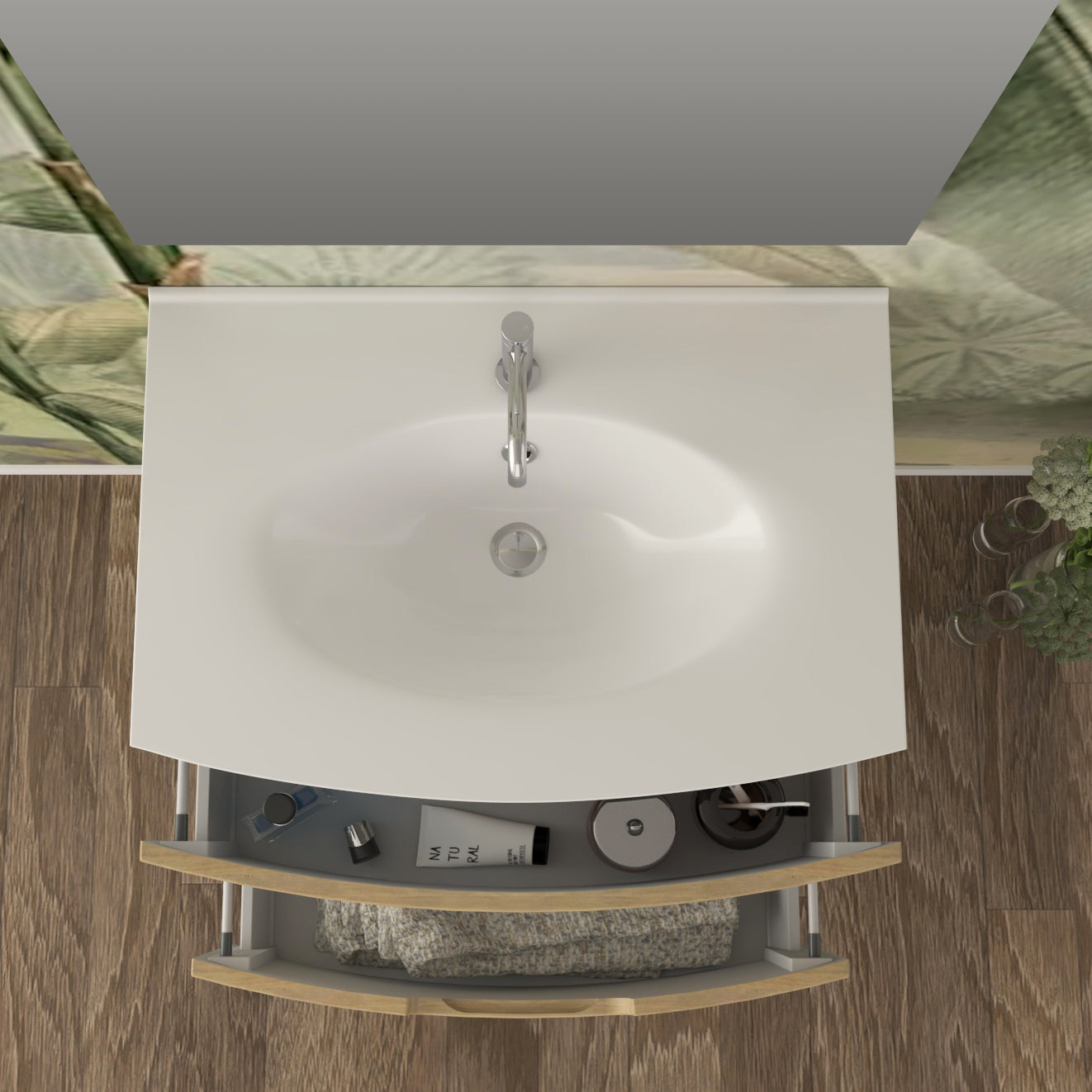 MOBILE BAGNO COMPLETO TIME BILU BIANCO LUCIDO L. 74 CM BADEN HAUS