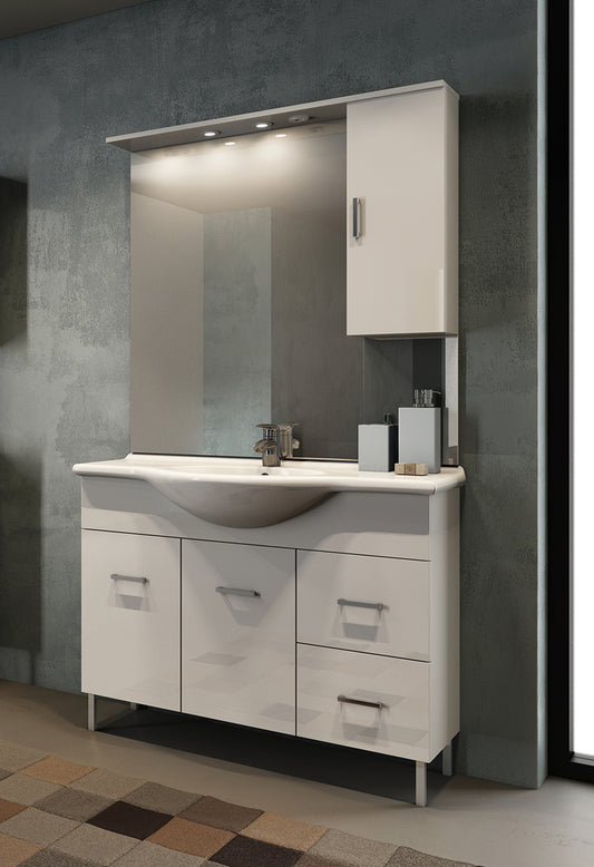 Venice Mobile Bagno cm 105 con lavabo e specchio Bianco Lucido
