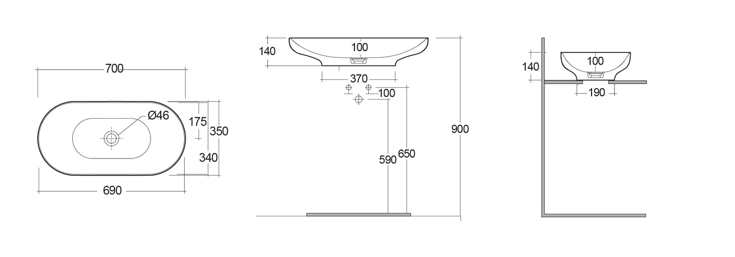 Des Lavabo da appoggio ovale Rak L. 70 cm
