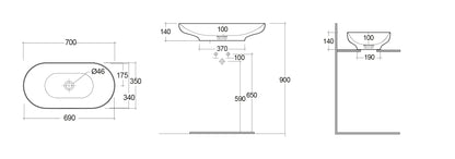 Des Lavabo da appoggio ovale Rak L. 70 cm