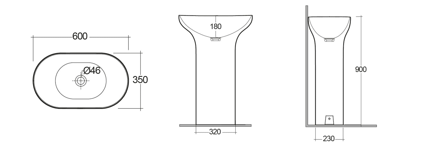 Des Lavabo autoportante s/foro per rubinetto Rak