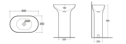 Des Lavabo autoportante s/foro per rubinetto Rak