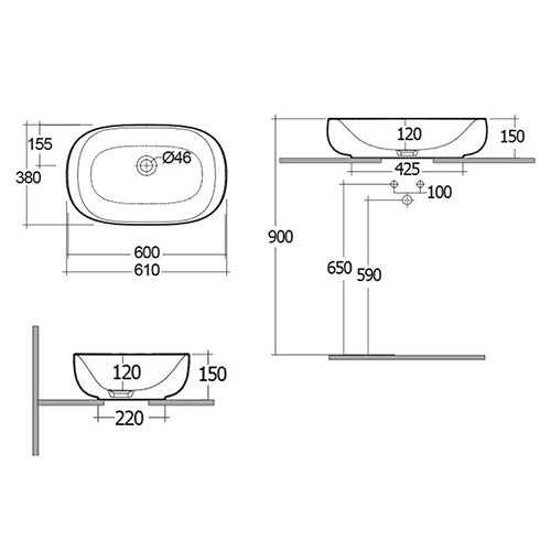 Illusion Lavabo da Appoggio Ovale L.60 cm Rak