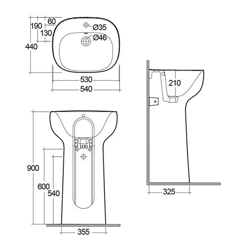 Illusion Lavabo autoportante con foro per rubinetto Rak