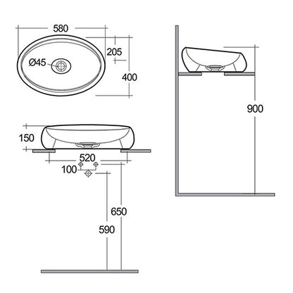Cloud Lavabo da appoggio ovale L. 58 cm bianco alpino Rak
