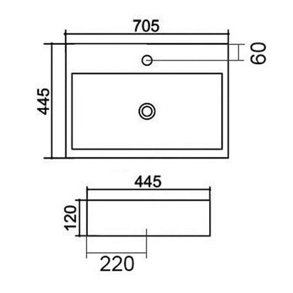 LAVABO DA APPOGGIO MOD. LA46 CM 70.5 X 44.5 LINPHA