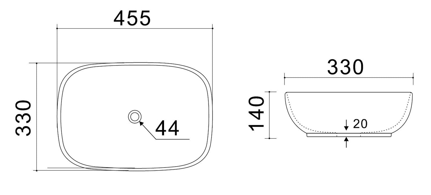 LAVABO DA APPOGGIO MOD. LA70 CM 45,5 X 33 LINPHA
