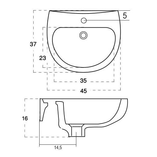 Lavabo a Parete cm 37x45 Bianco