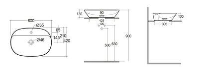 Variant Lavabo da appoggio ovale allungato (monoforo) 60x42 bianco Rak